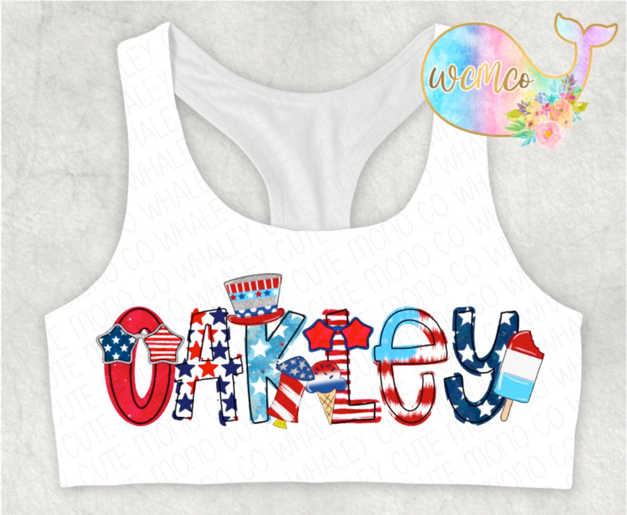 Patriotic Fun Word/Name Sports Bra