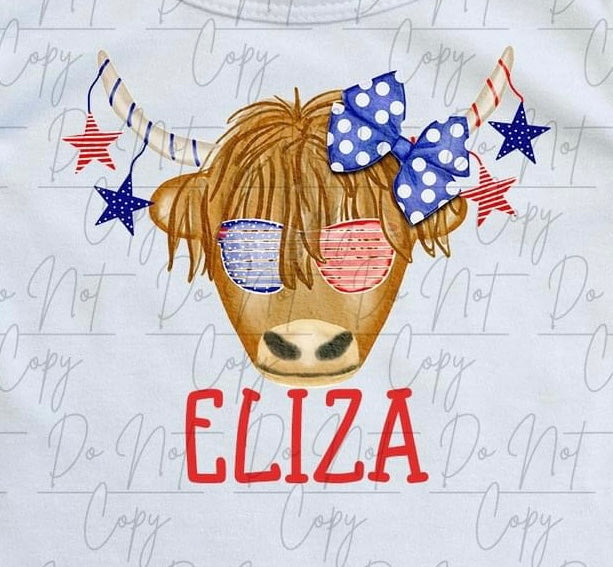 Patriotic Highland Cow Girl Toddler/Youth/Adult Sizes