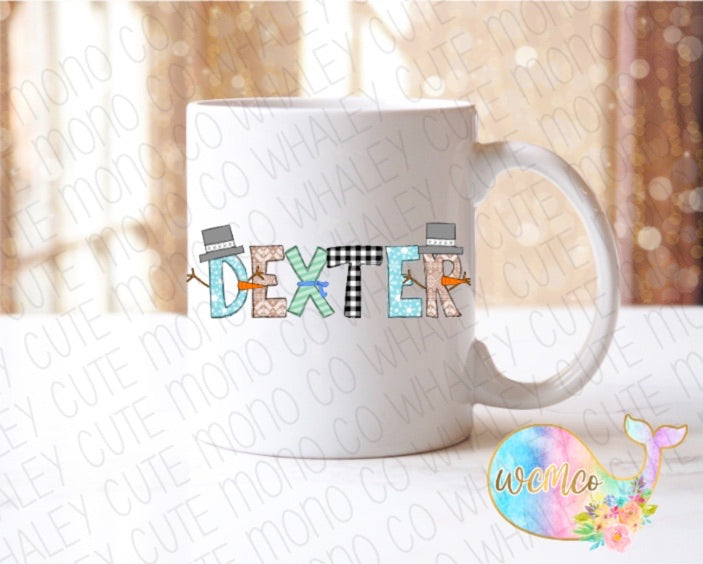 Snowman Letters Mug Blue (Double Sided)